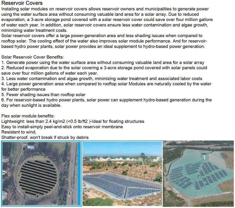 flexible solar panel for resevoir cover