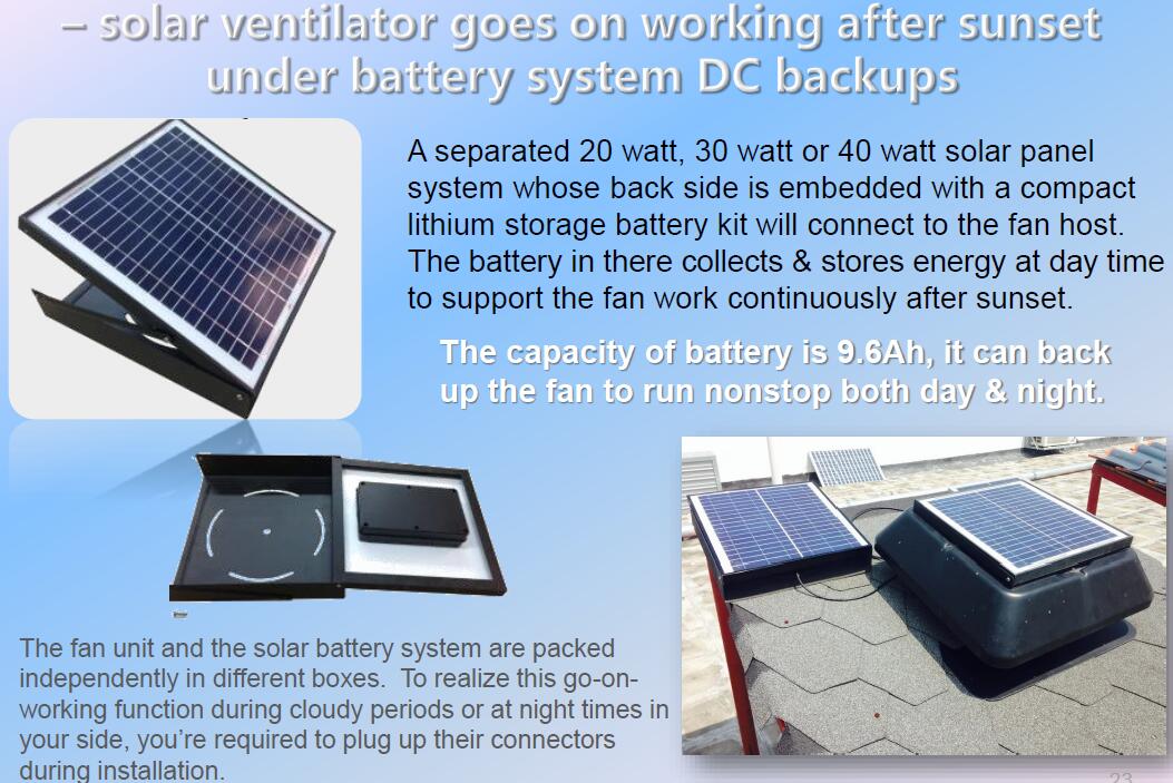 solar battery system for roof vent