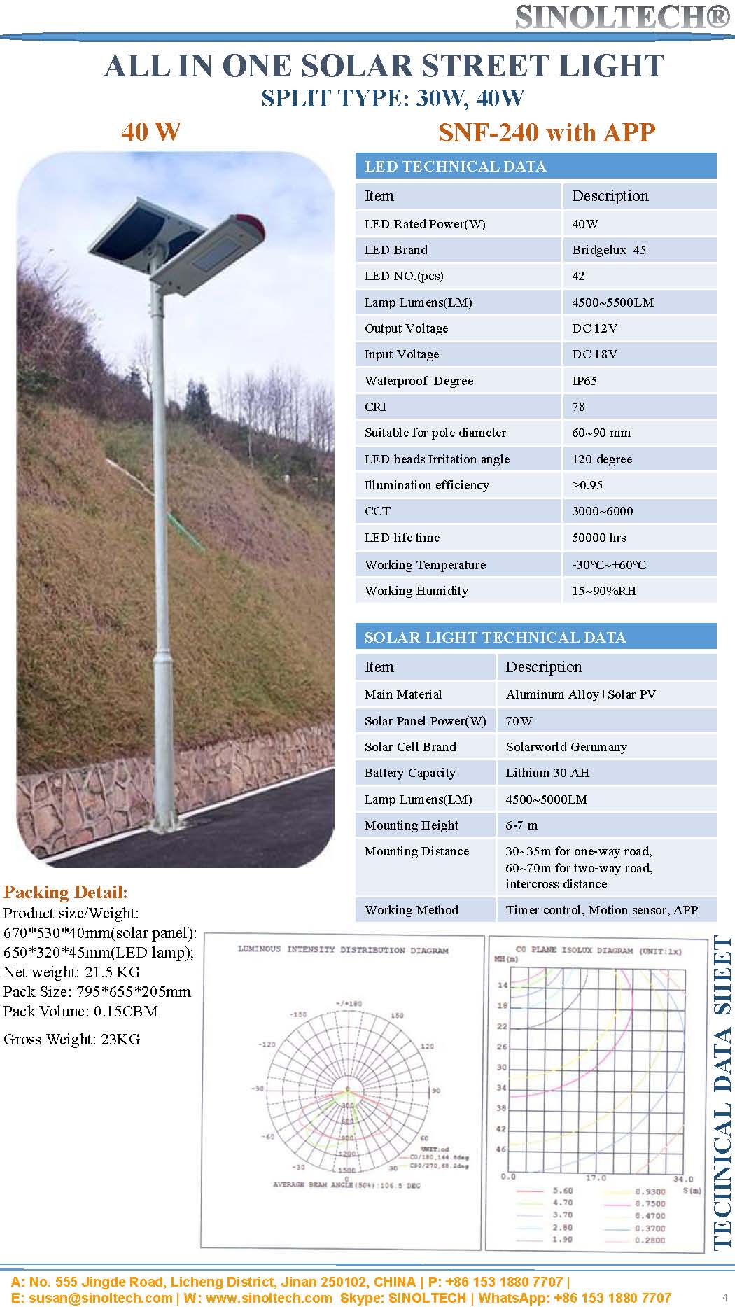 40W Split type solar led street light