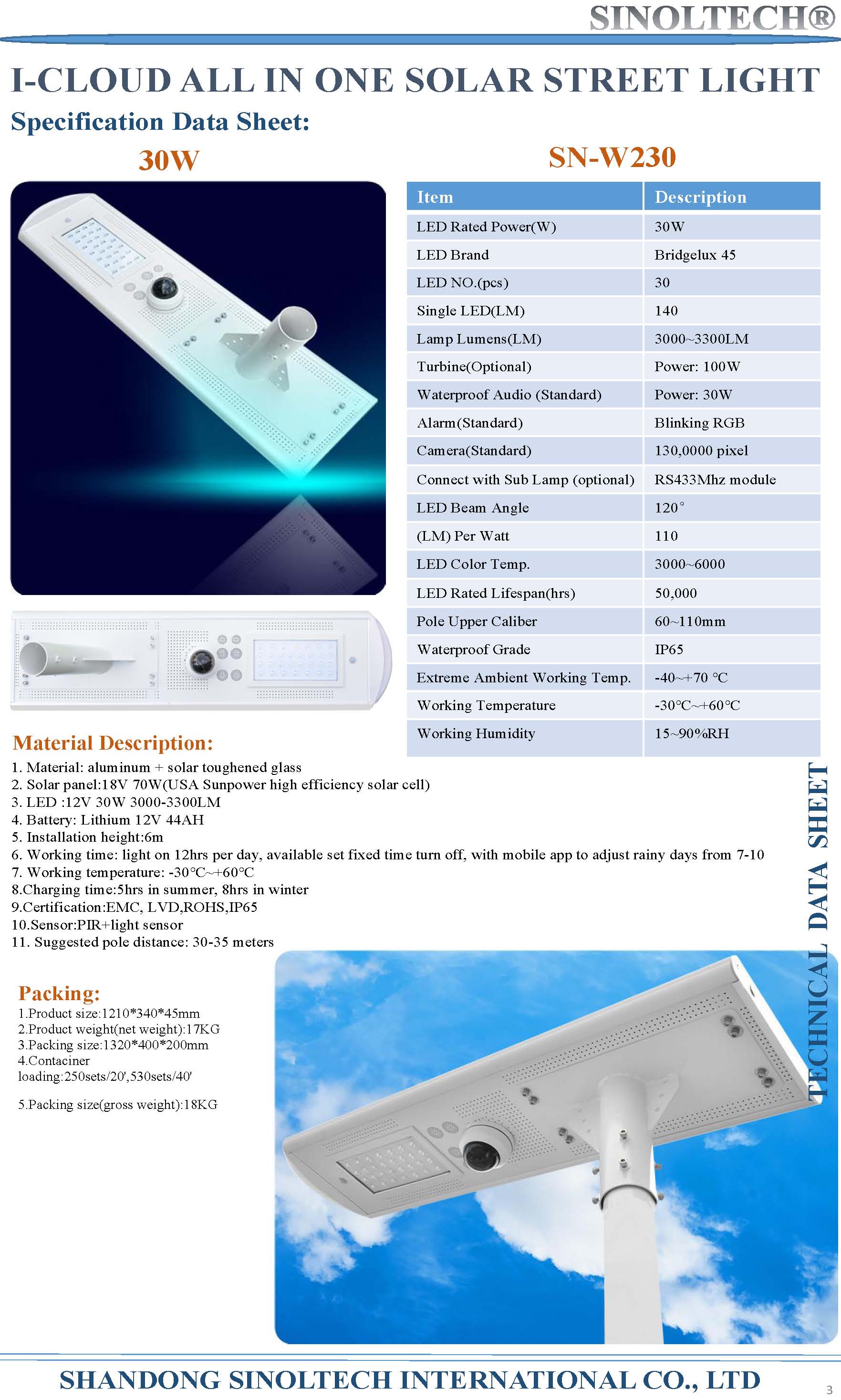 30W I CLOUD SOLAR STREET LIGHT