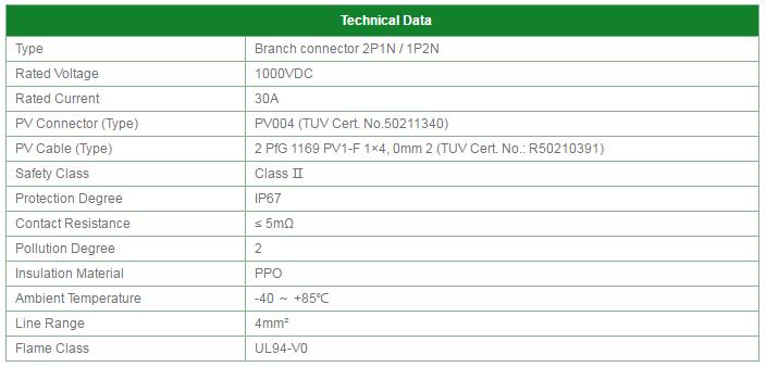 specs MC4 Y branch connector