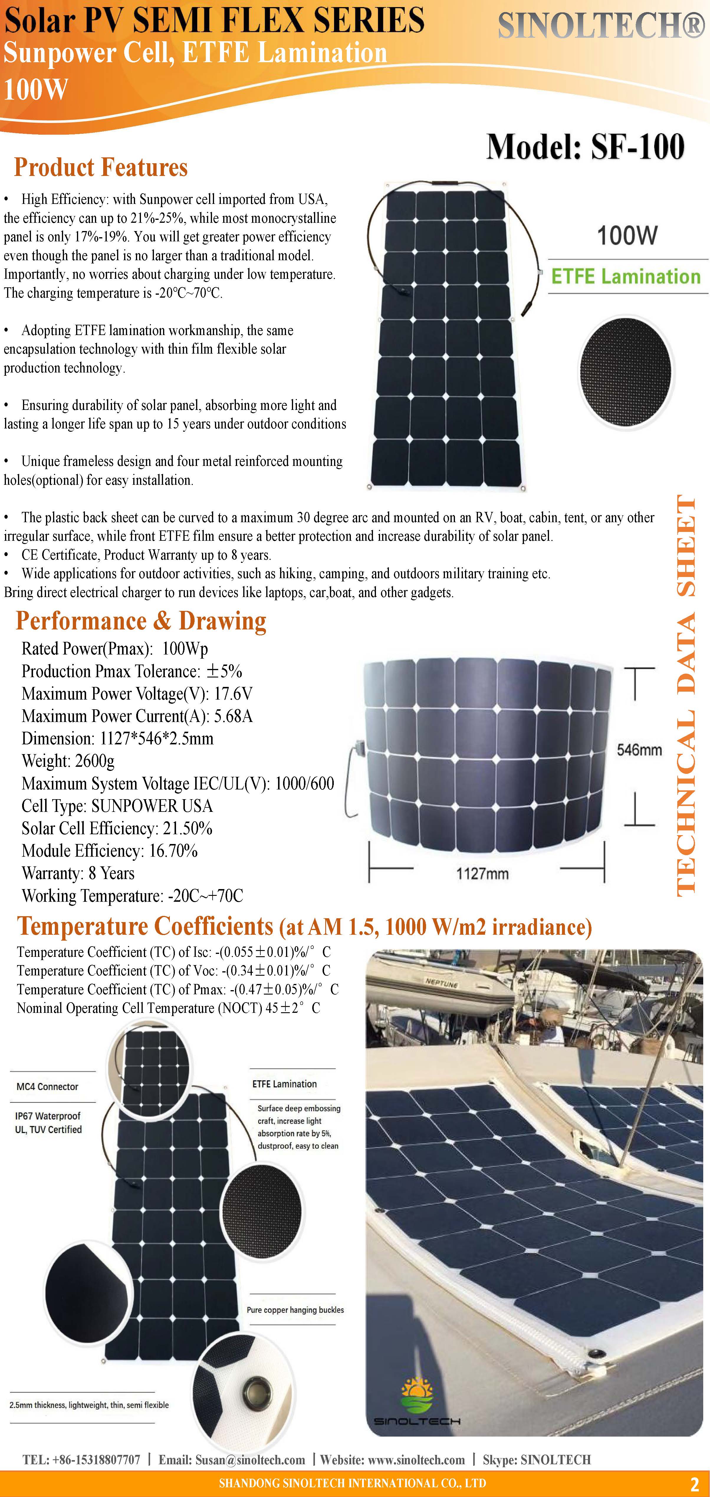 100W Semi flexible solar pv