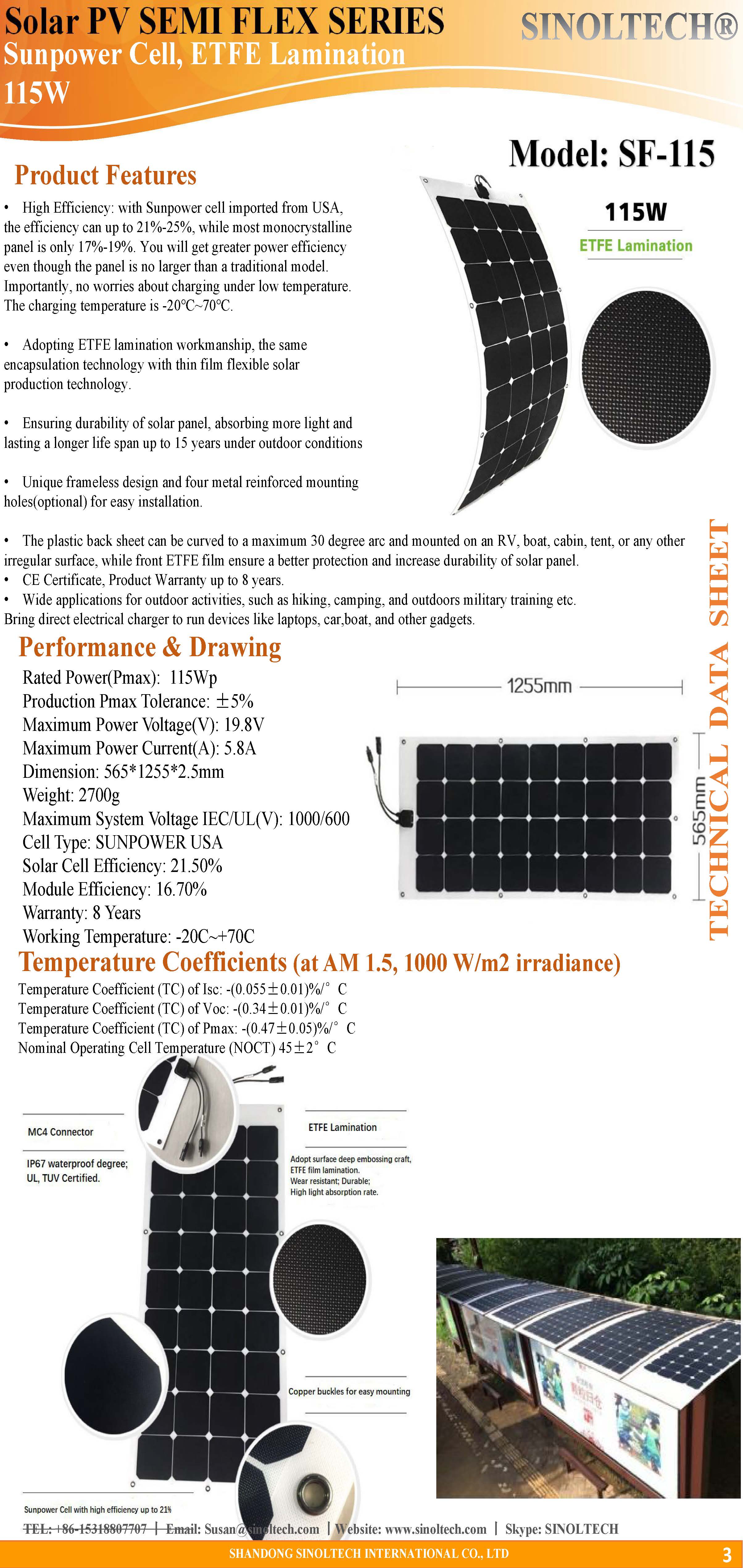 115W semi flexible solar pv panel