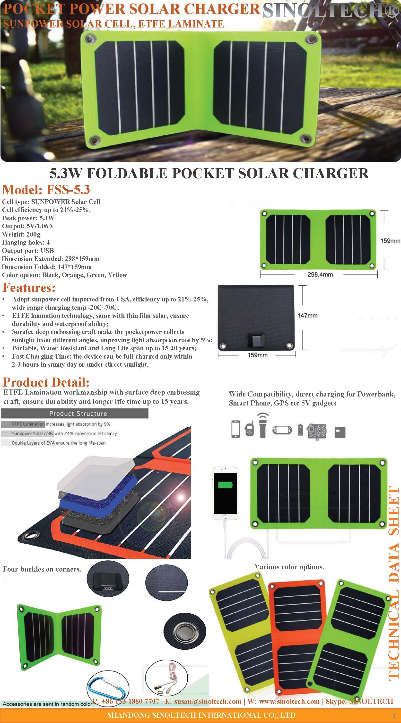 Pocketpower 5.3W USB Solar charger